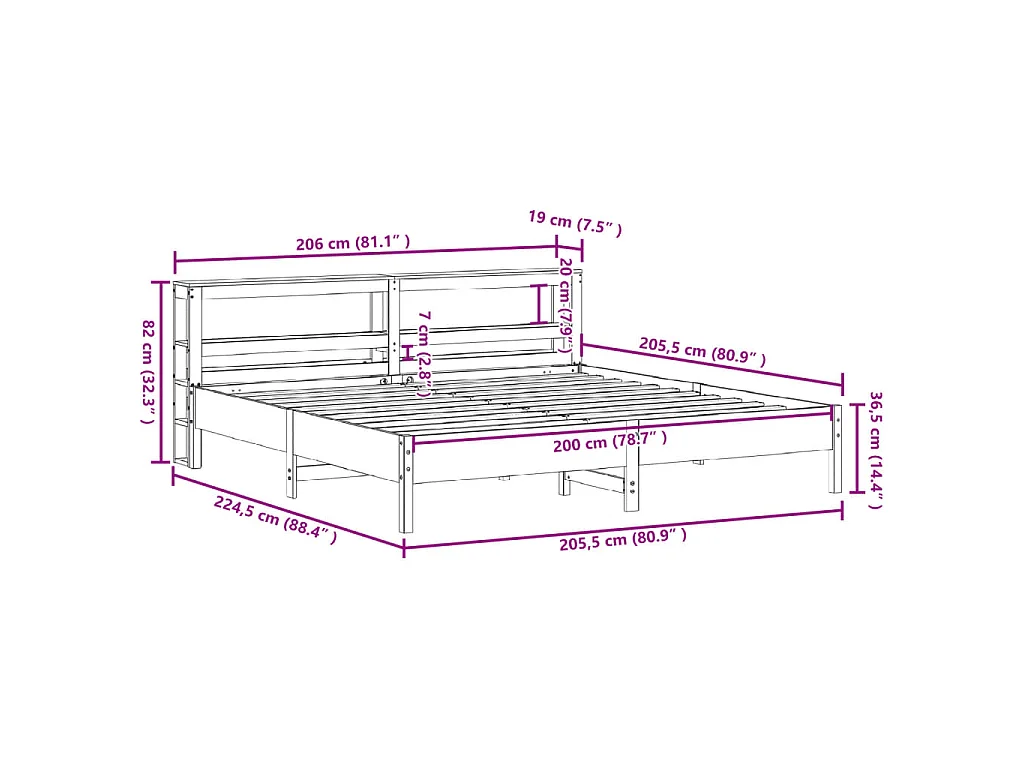 Cama sem colchão 200x200 cm pinho maciço castanho-mel