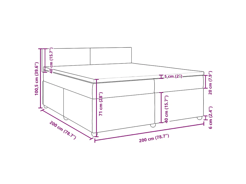 Cama box spring con colchón tela gris oscuro 200x200 cm