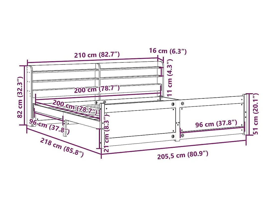 Bettgestell mit Kopfteil ohne Matratze 200x200 cm