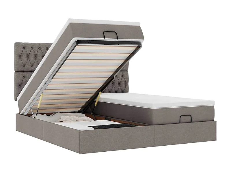 Ottoman-Bett mit Matratzen & LEDs Taupe 200x200 cm Stoff