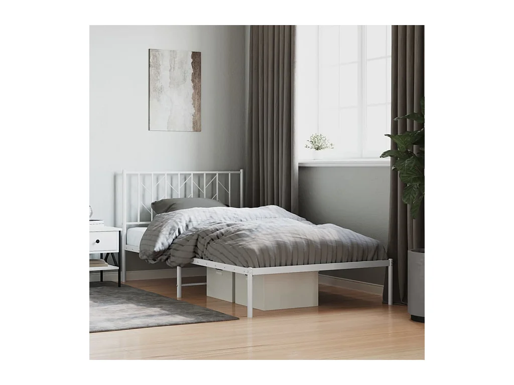 Cadre de lit métal sans matelas et tête de lit blanc 107x203 cm