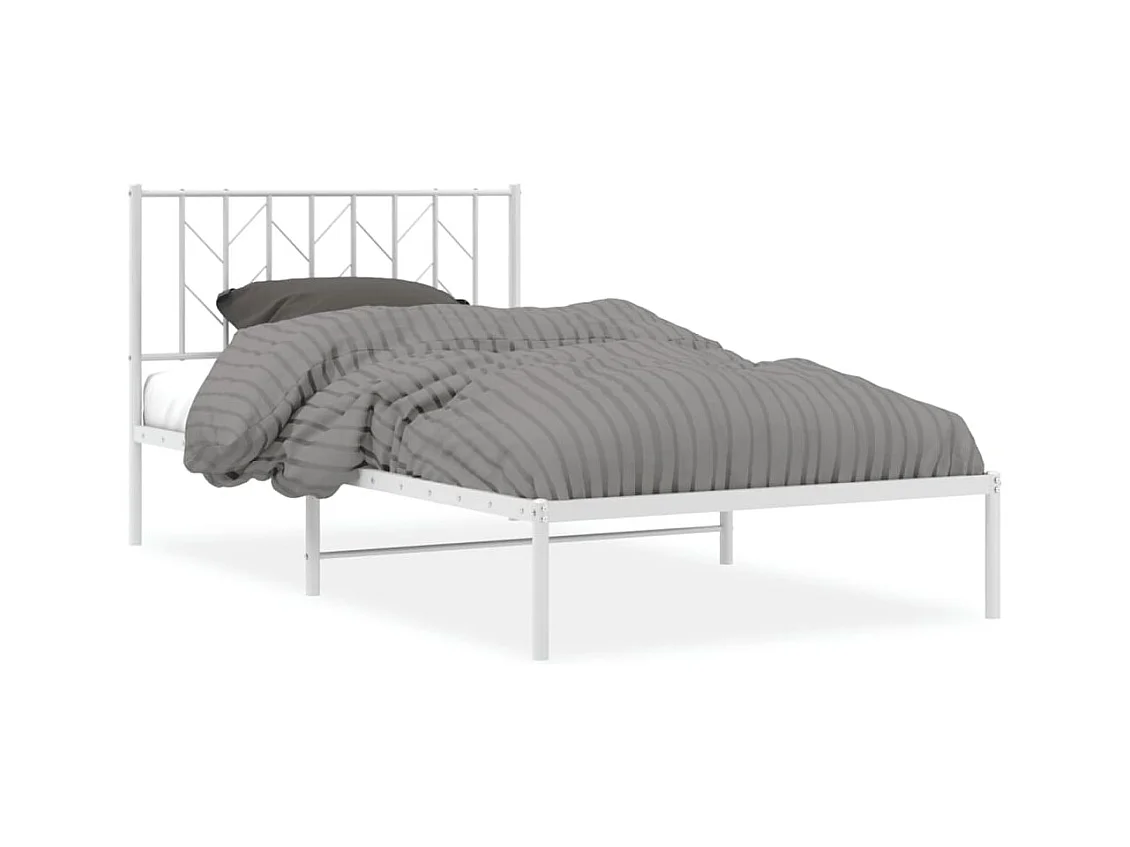 Cadre de lit métal sans matelas et tête de lit blanc 107x203 cm