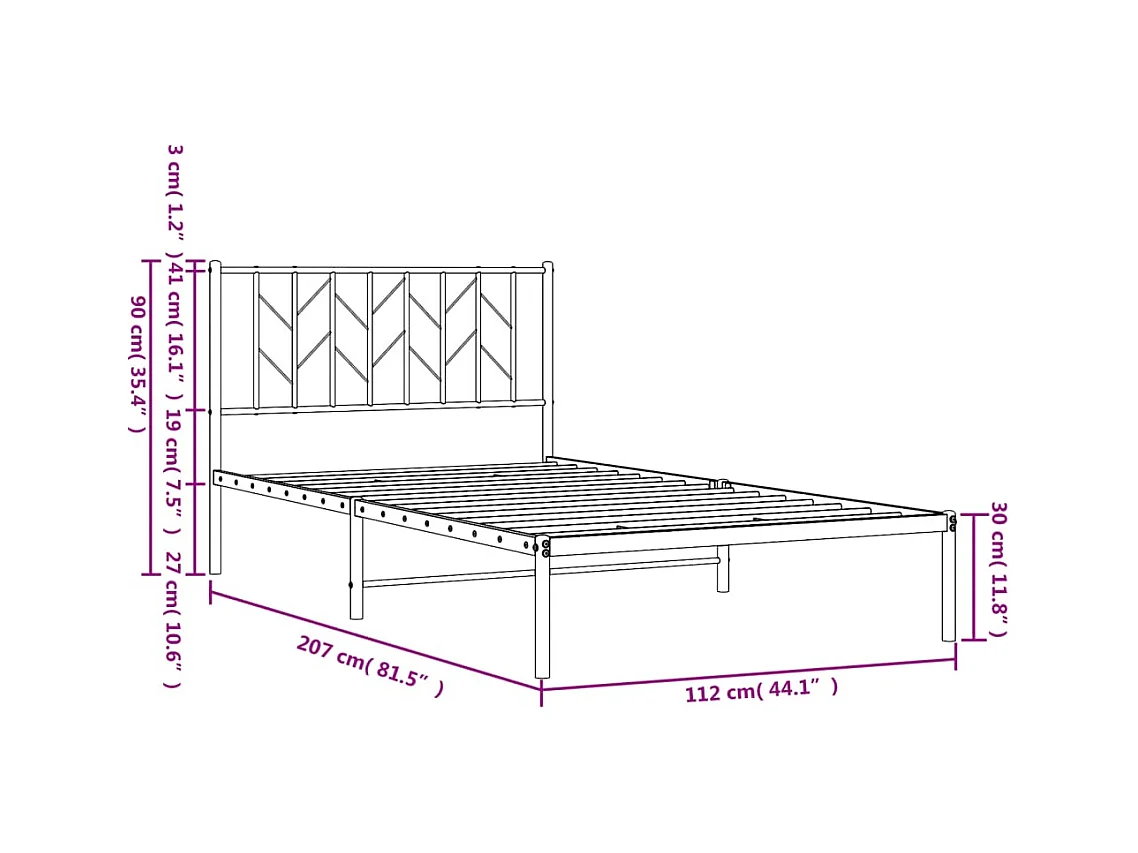 Cadre de lit métal sans matelas et tête de lit blanc 107x203 cm