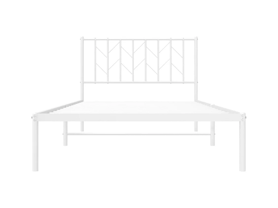 Cadre de lit métal sans matelas et tête de lit blanc 107x203 cm