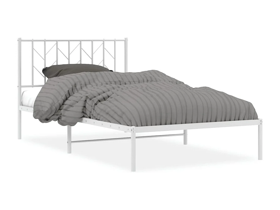 Cadre de lit métal sans matelas et tête de lit blanc 107x203 cm