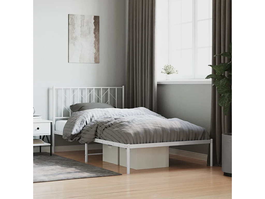 Cadre de lit métal sans matelas et tête de lit blanc 107x203 cm