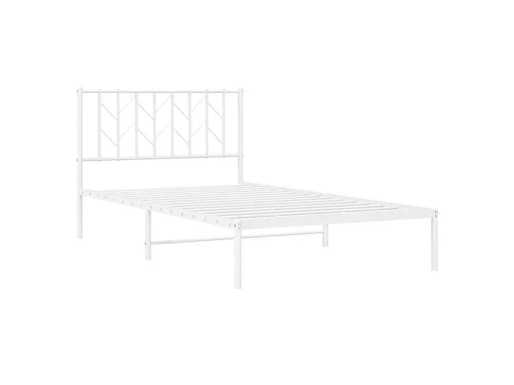 Cadre de lit métal sans matelas et tête de lit blanc 107x203 cm
