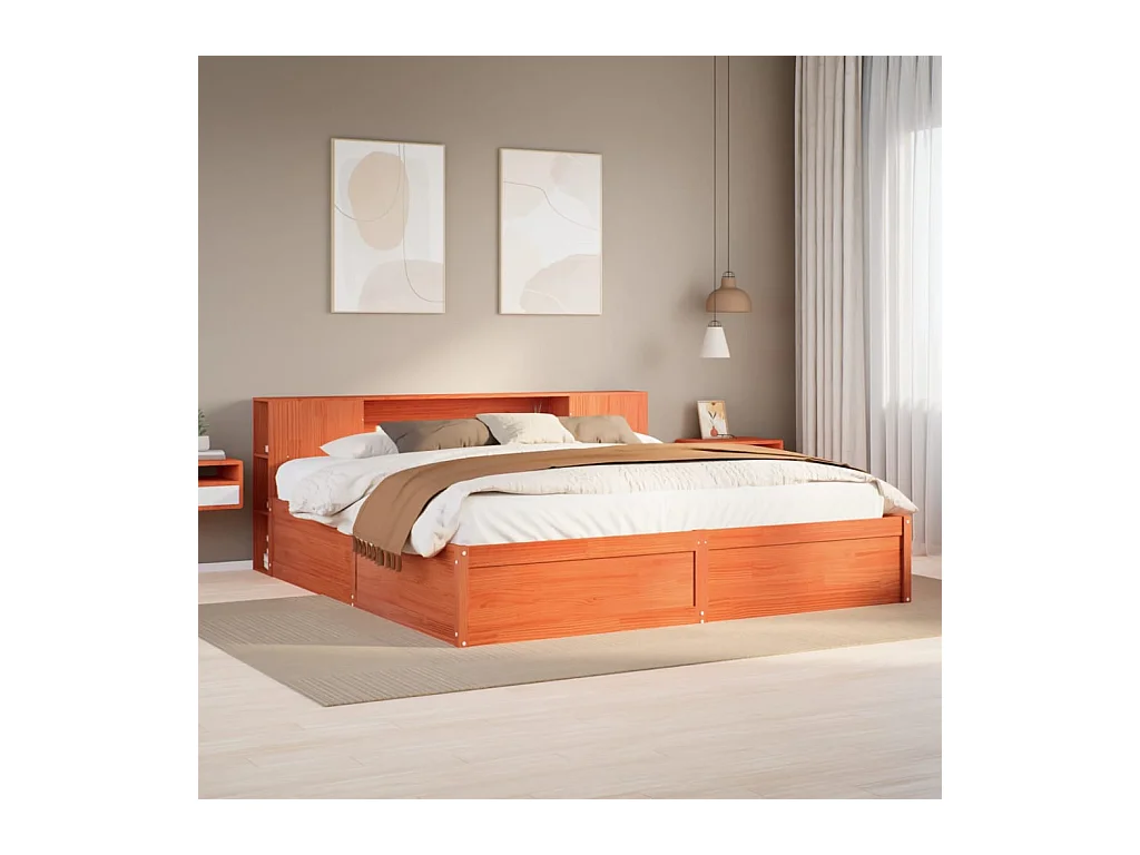 Cama sin colchón madera maciza de pino marrón cera 200x200 cm