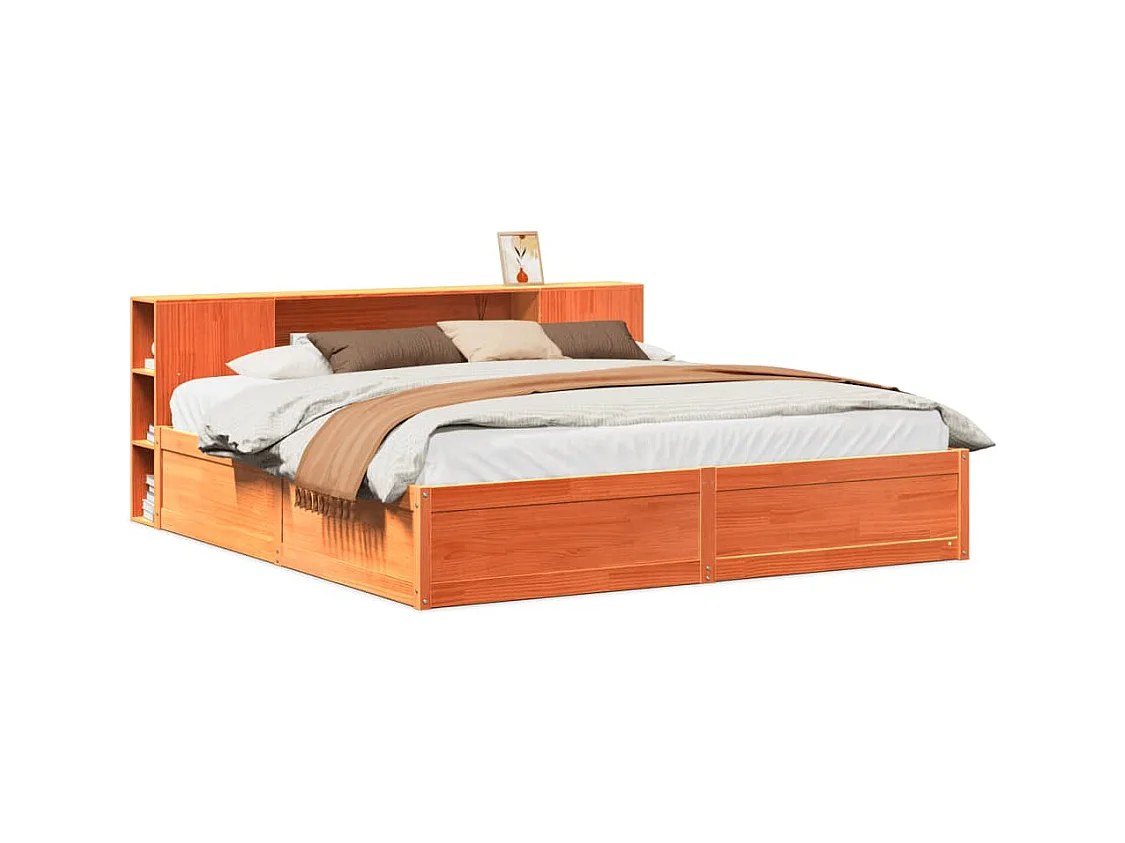 Cama sin colchón madera maciza de pino marrón cera 200x200 cm