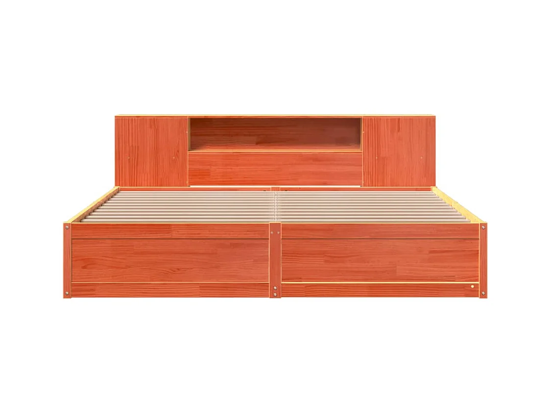 Cama sin colchón madera maciza de pino marrón cera 200x200 cm