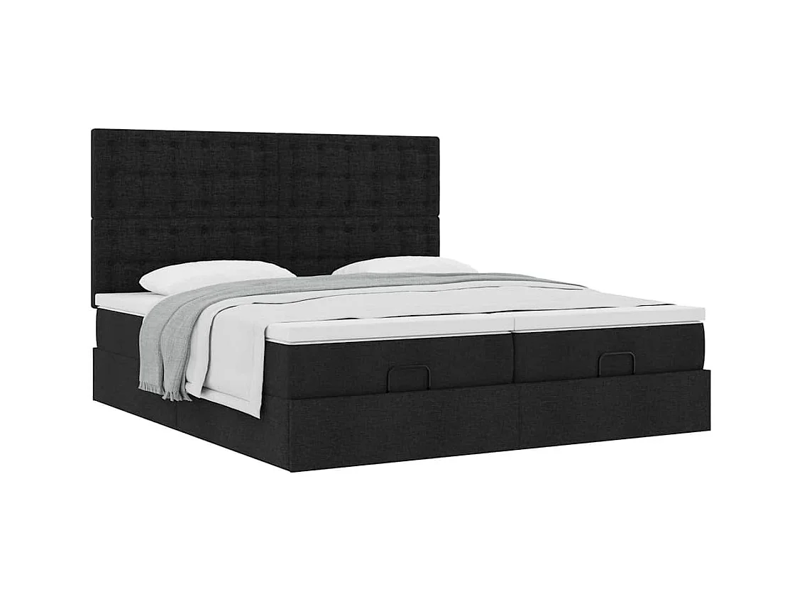 Cadre de lit ottoman avec matelas noir 200x200cm tissu