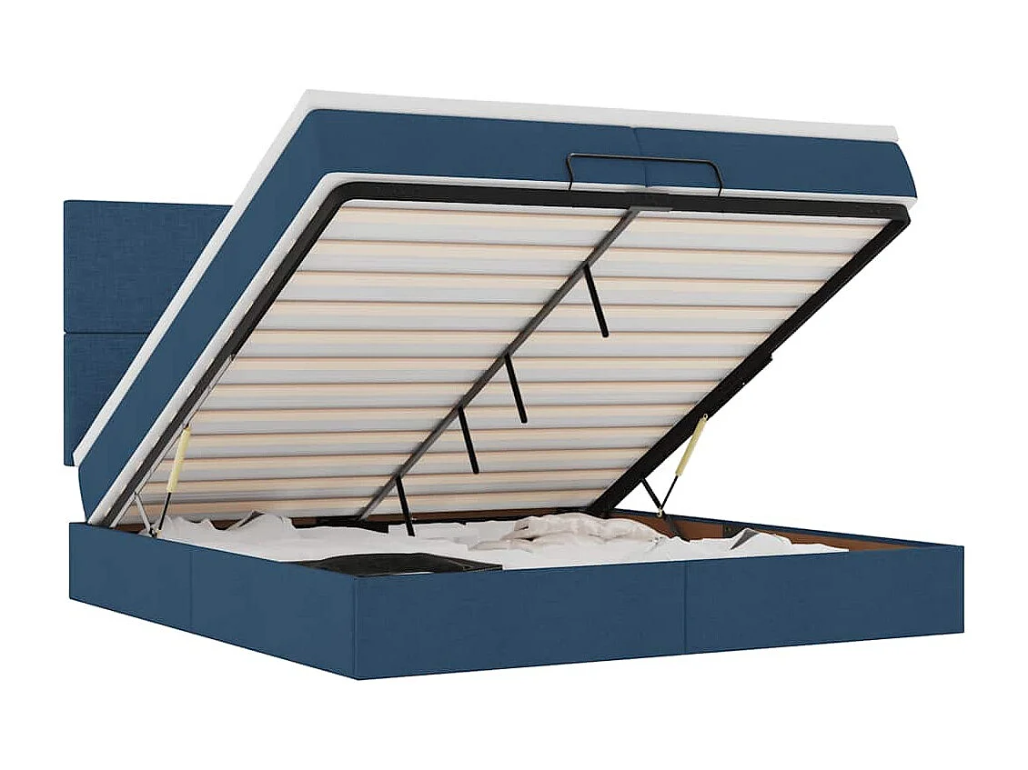Cadre de lit ottoman avec matelas bleu 200x200cm tissu