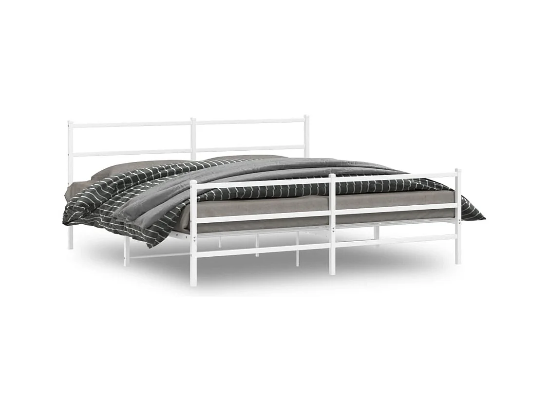 Cadre de lit métal sans matelas et pied de lit blanc 193x203 cm