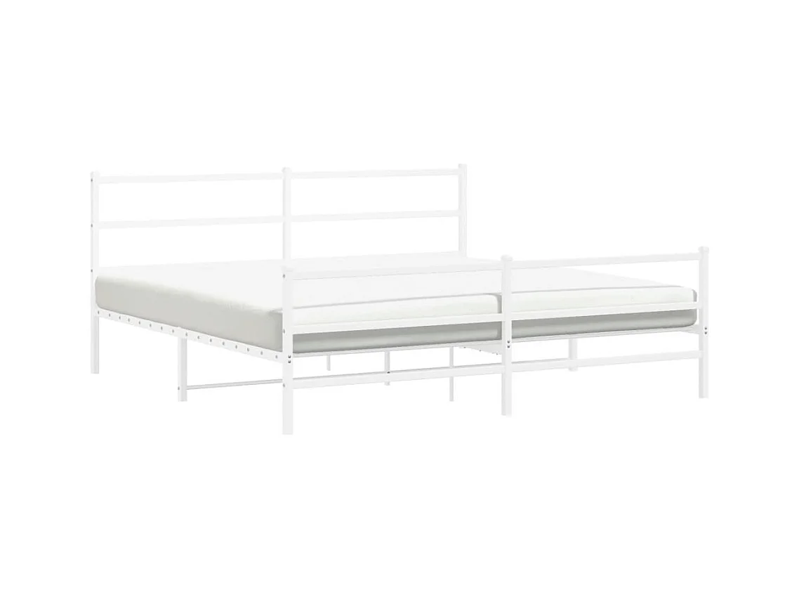 Cadre de lit métal sans matelas et pied de lit blanc 193x203 cm