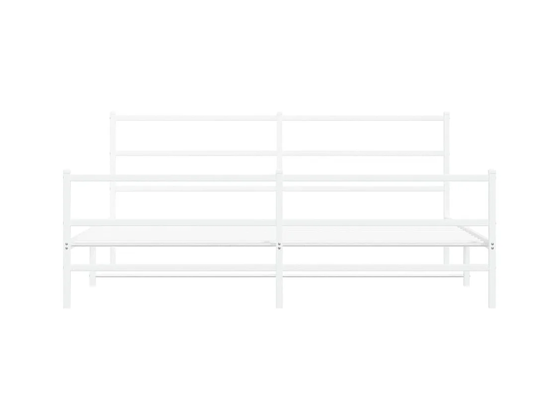 Cadre de lit métal sans matelas et pied de lit blanc 193x203 cm