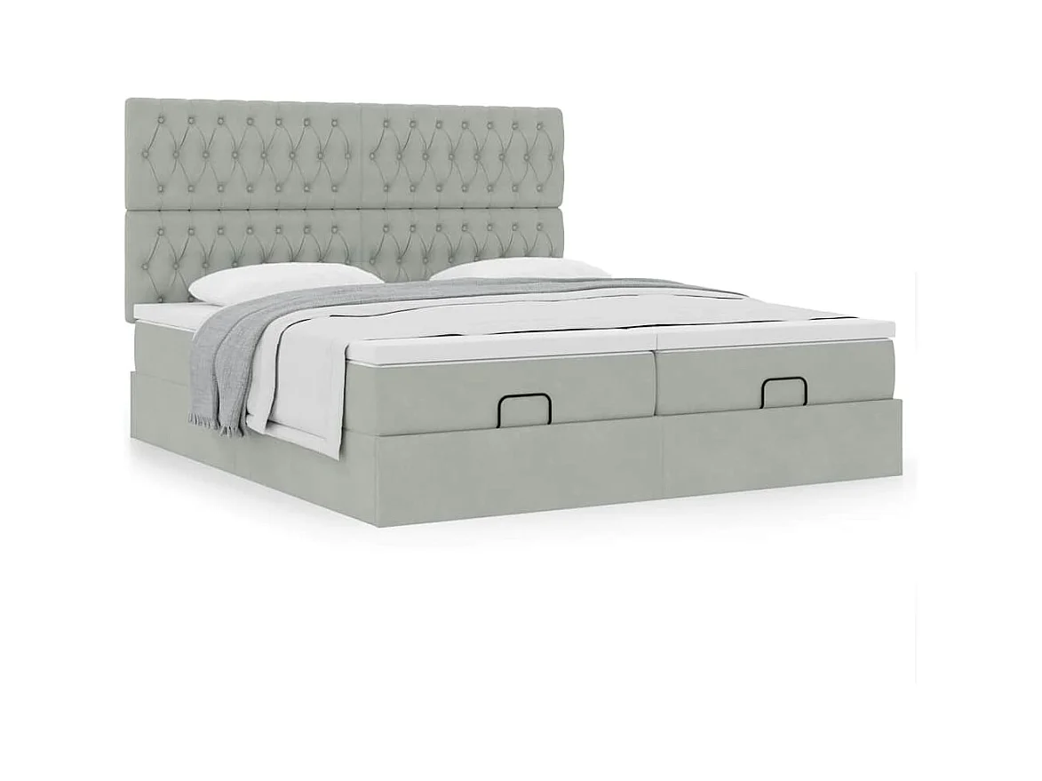 Cadre de lit ottoman avec matelas gris clair 200x200 cm velours