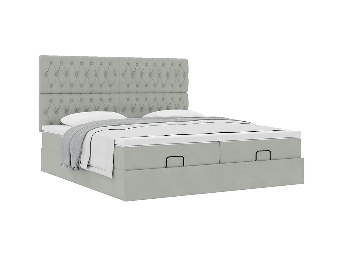 Cadre de lit ottoman avec matelas gris clair 200x200 cm velours