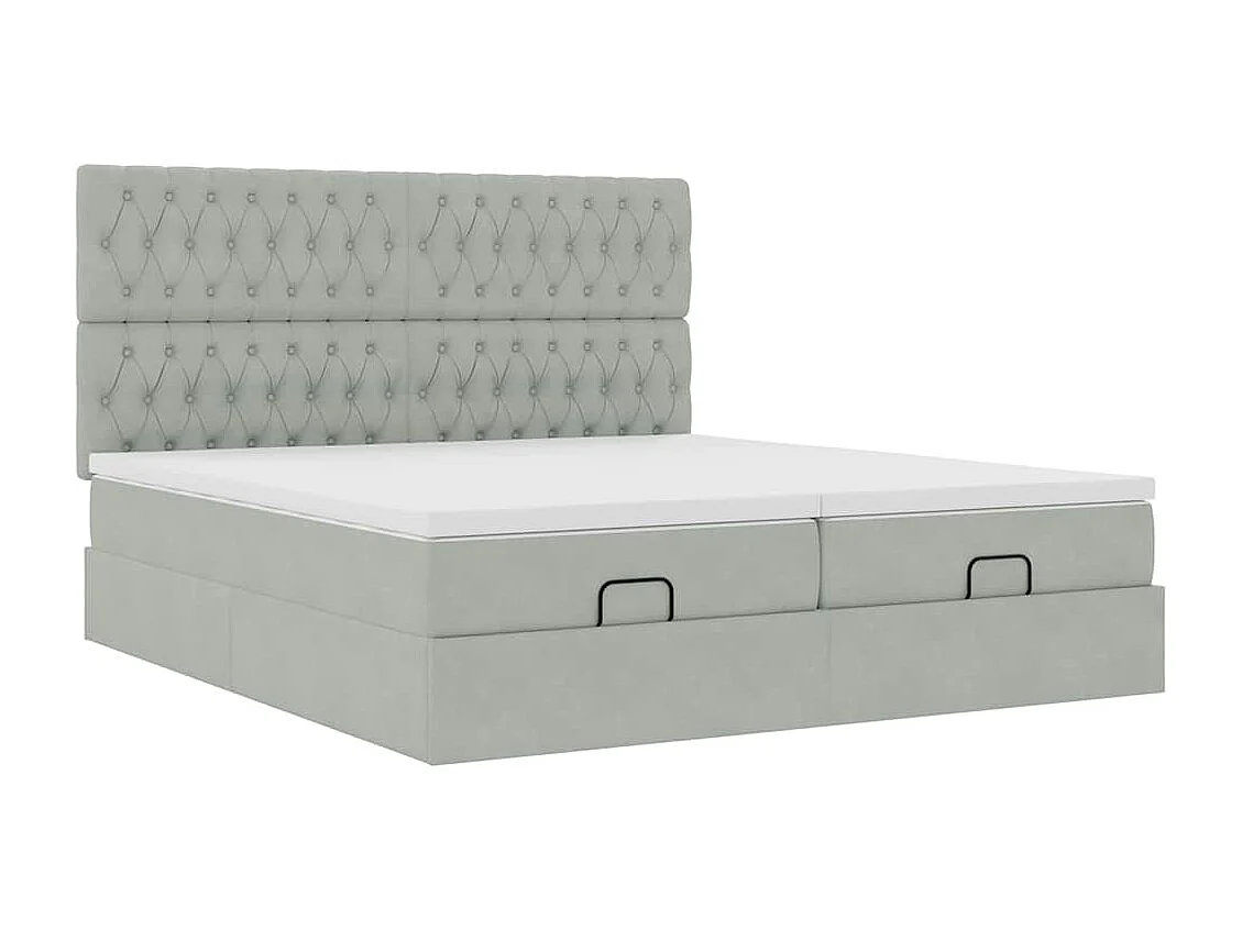 Cadre de lit ottoman avec matelas gris clair 200x200 cm velours