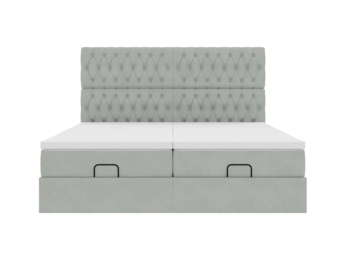 Cadre de lit ottoman avec matelas gris clair 200x200 cm velours