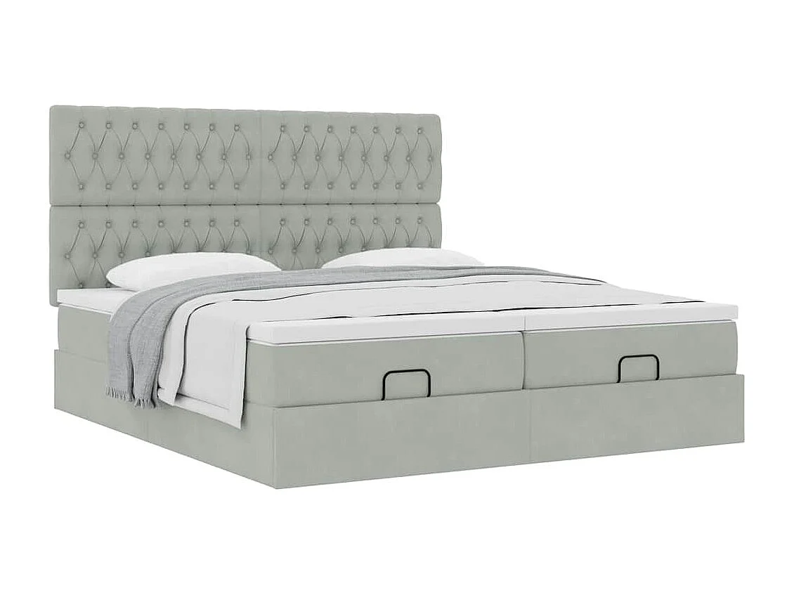 Cadre de lit ottoman avec matelas gris clair 200x200 cm velours