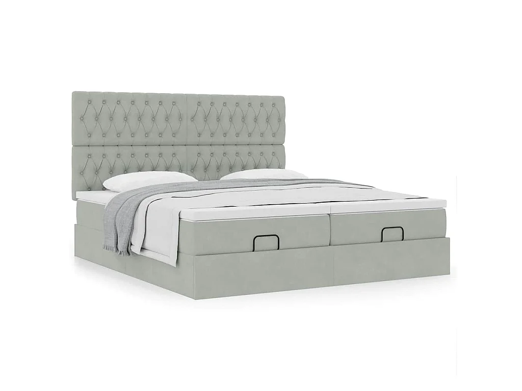 Ottoman-Bett mit Matratzen Hellgrau 200x200 cm Samt