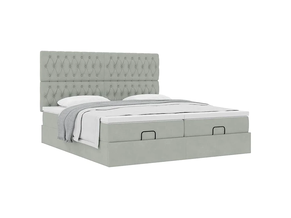 Ottoman-Bett mit Matratzen Hellgrau 200x200 cm Samt