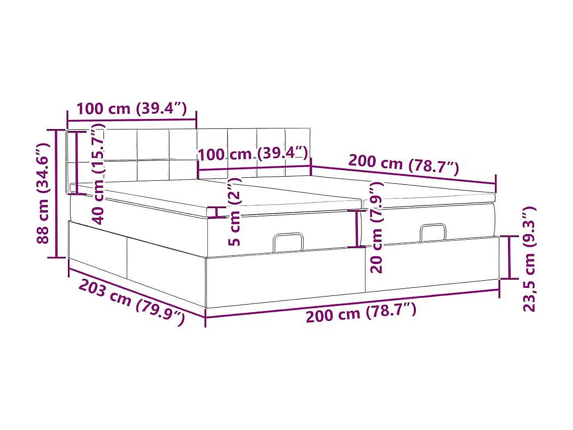 Ottoman bed met matrassen 200x200cm fluweel lichtgrijs
