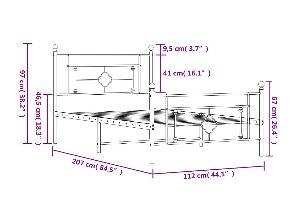 Estructura cama sin colchón con estribo metal negro 107x203 cm