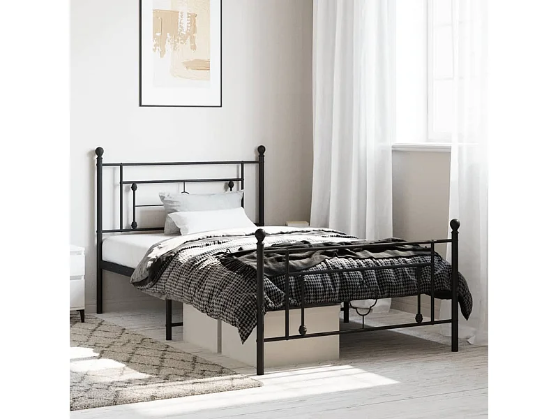 Estructura cama sin colchón con estribo metal negro 107x203 cm