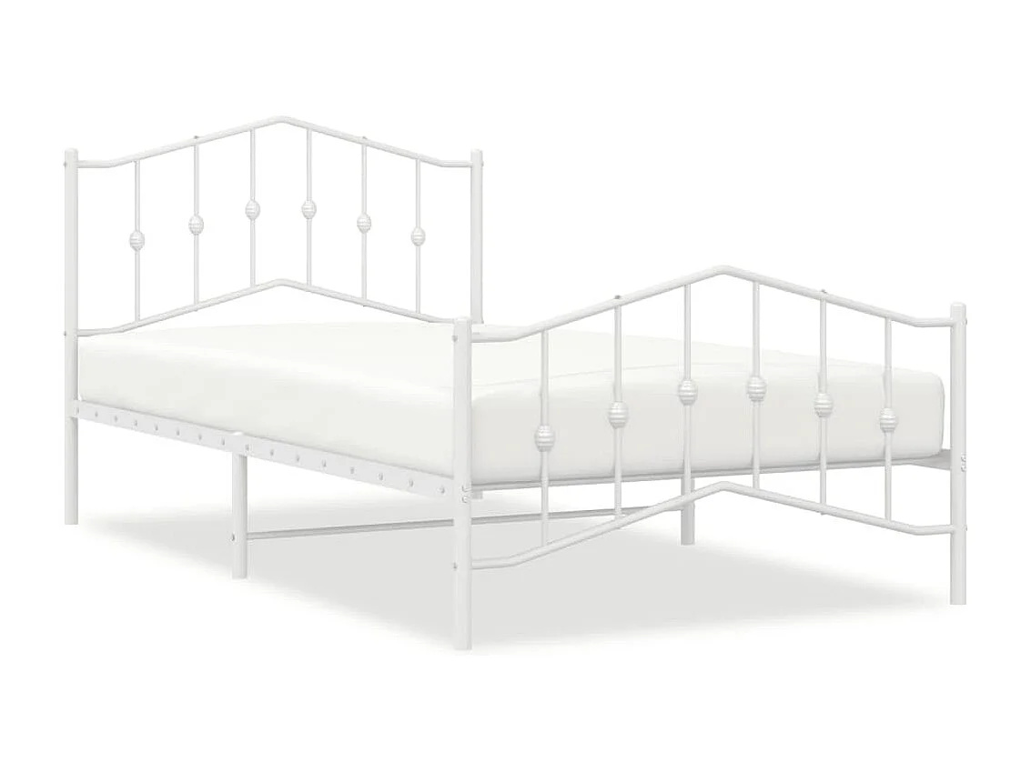 Cadre de lit métal sans matelas et pied de lit blanc 107x203 cm