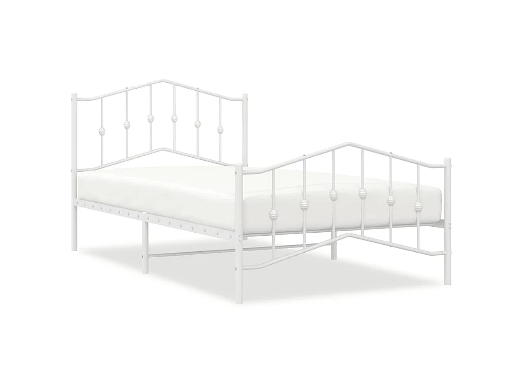 Cadre de lit métal sans matelas et pied de lit blanc 107x203 cm