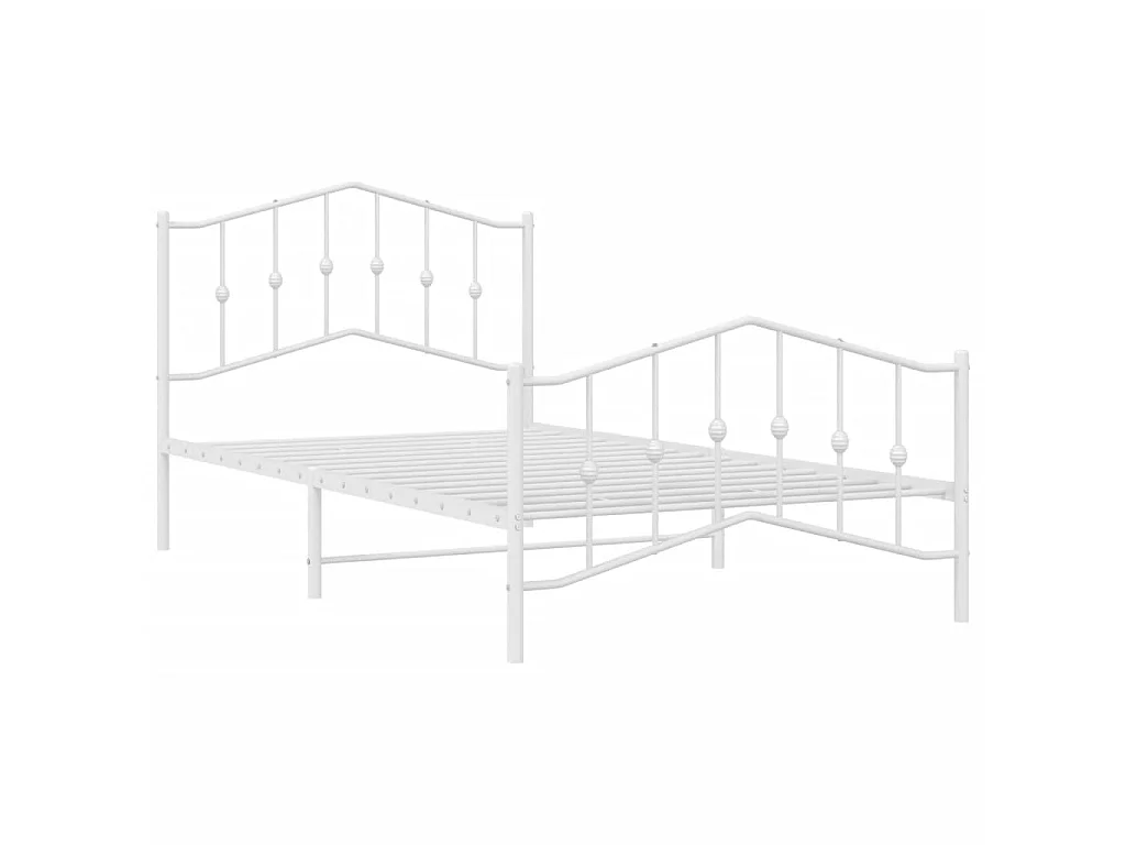 Cadre de lit métal sans matelas et pied de lit blanc 107x203 cm