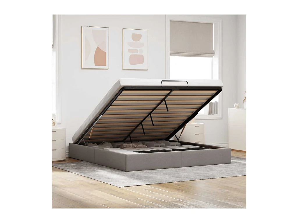 Cadre de lit ottoman sans matelas taupe 200x200 cm tissu