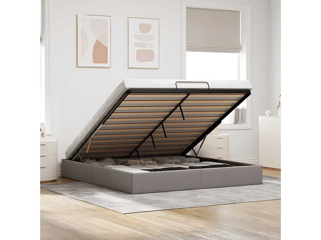 Cadre de lit ottoman sans matelas taupe 200x200 cm tissu