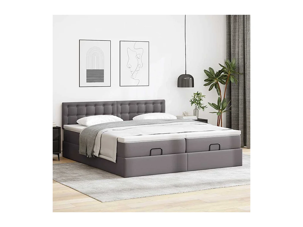 Ottoman-Bett mit Matratzen & LEDs Grau 200x200 cm Kunstleder
