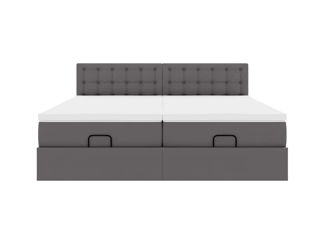 Ottoman-Bett mit Matratzen & LEDs Grau 200x200 cm Kunstleder