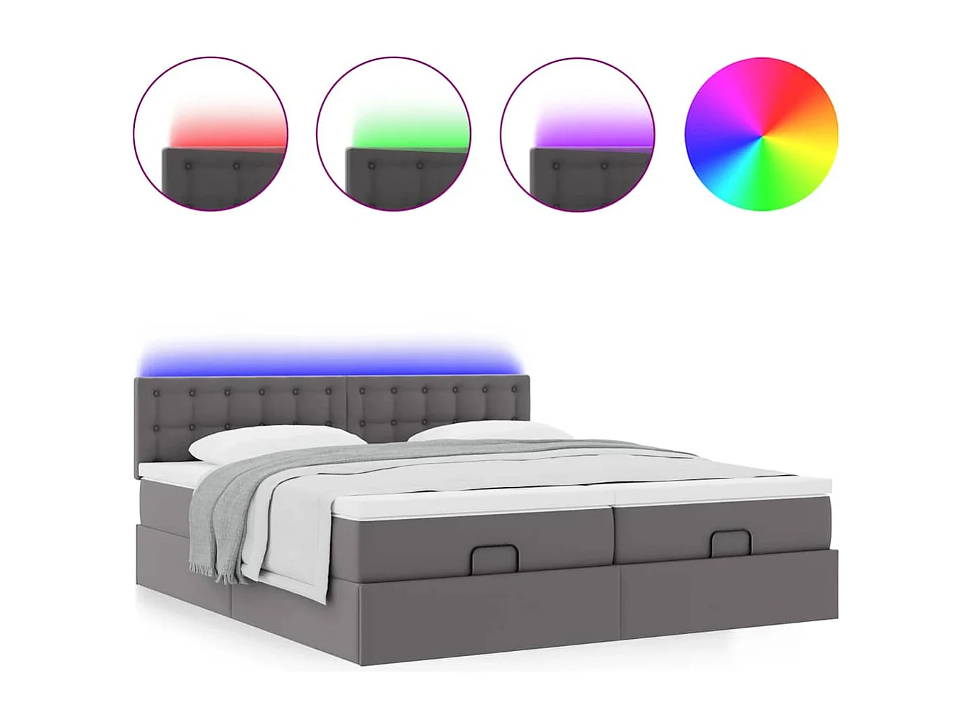 Ottoman bed met matrassen en LED's 200x200cm kunstleer grijs