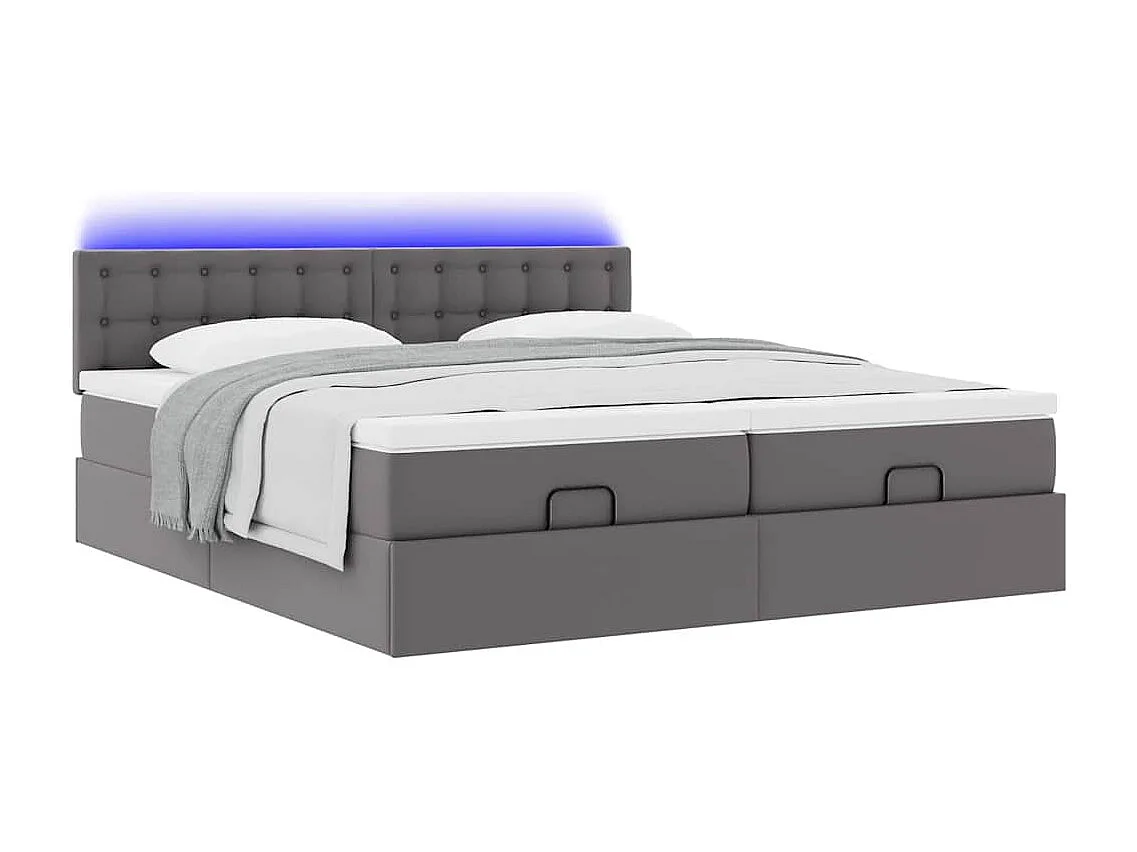 Ottoman bed met matrassen en LED's 200x200cm kunstleer grijs