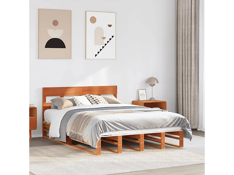 Cama sem colchão 150x200 cm madeira pinho maciça castanho-mel