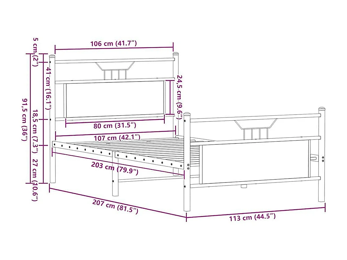 Bettgestell ohne Matratze Braun Eichen-Optik 107x203 cm