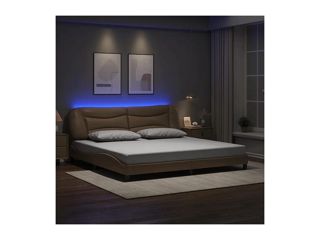 Bettgestell mit LED ohne Matratze "Hvar" Cappuccino-Braun 200x200 cm Kunstleder
