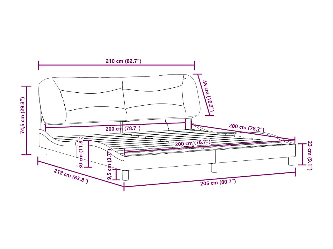 Bettgestell mit LED ohne Matratze "Hvar" Cappuccino-Braun 200x200 cm