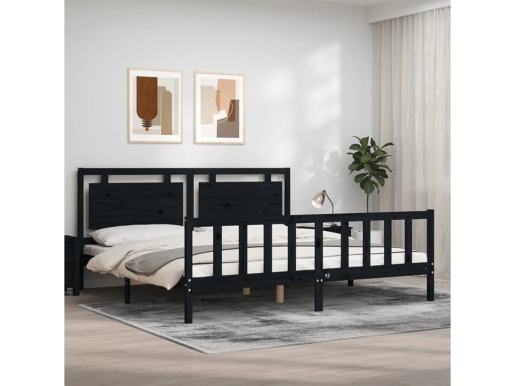 Massivholzbett mit Kopfteil Schwarz 200x200 cm