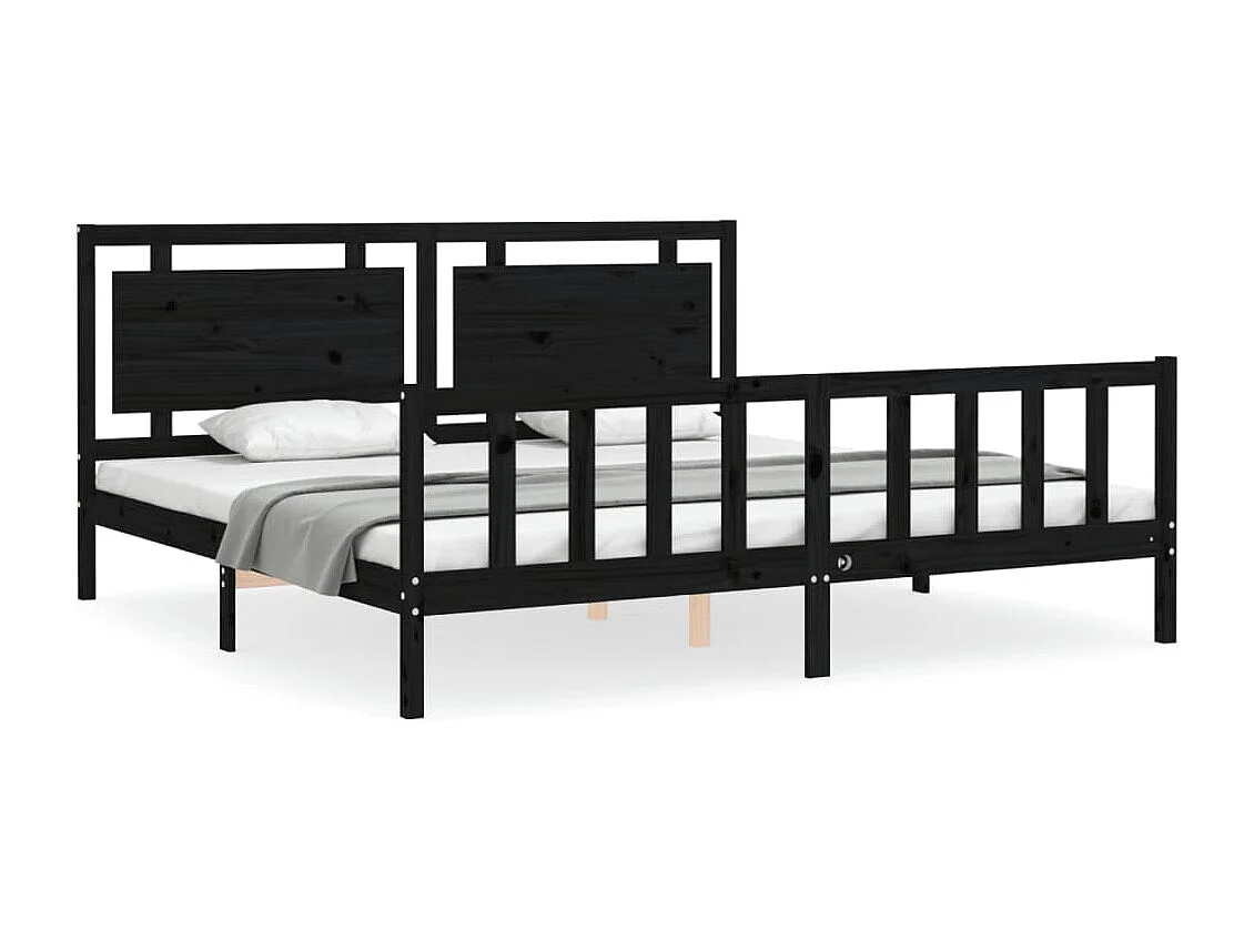 Massivholzbett mit Kopfteil Schwarz 200x200 cm