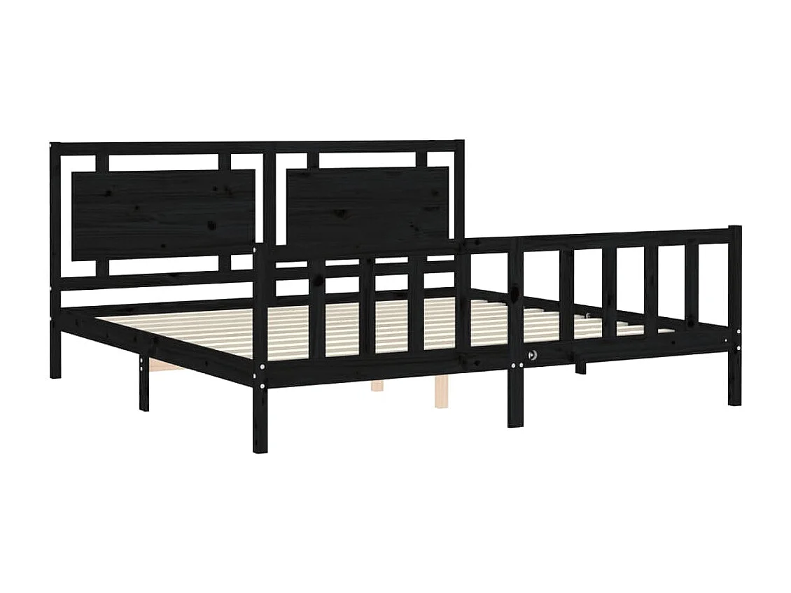 Massivholzbett mit Kopfteil Schwarz 200x200 cm