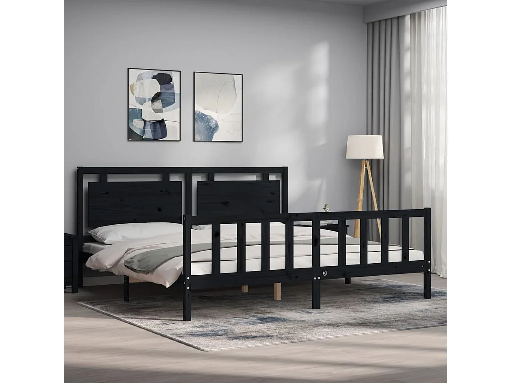 Cadre de lit sans matelas noir 200x200 cm bois massif de pin