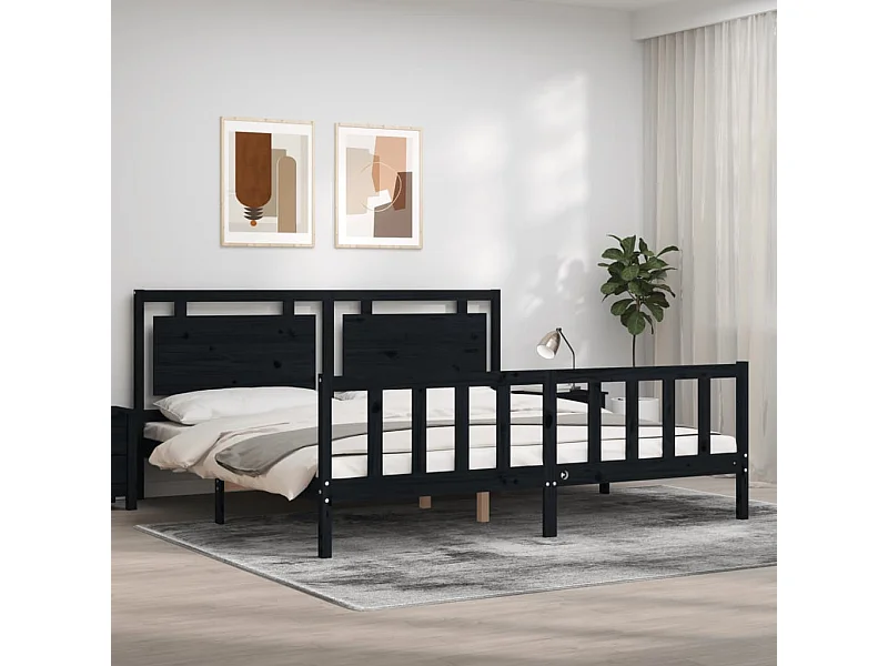 Massivholzbett mit Kopfteil Schwarz 200x200 cm