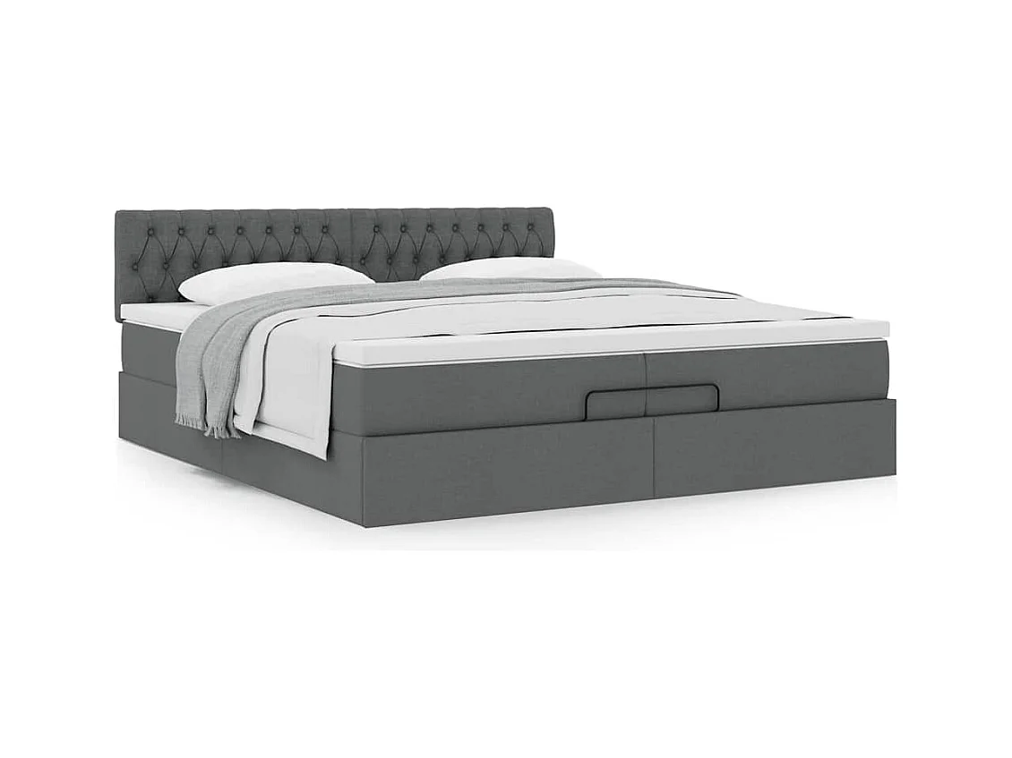 Cadre de lit ottoman avec matelas gris foncé 200x200 cm tissu