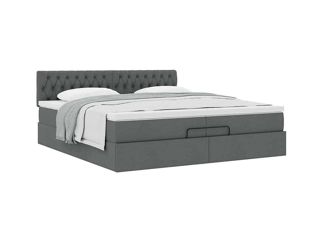 Cadre de lit ottoman avec matelas gris foncé 200x200 cm tissu