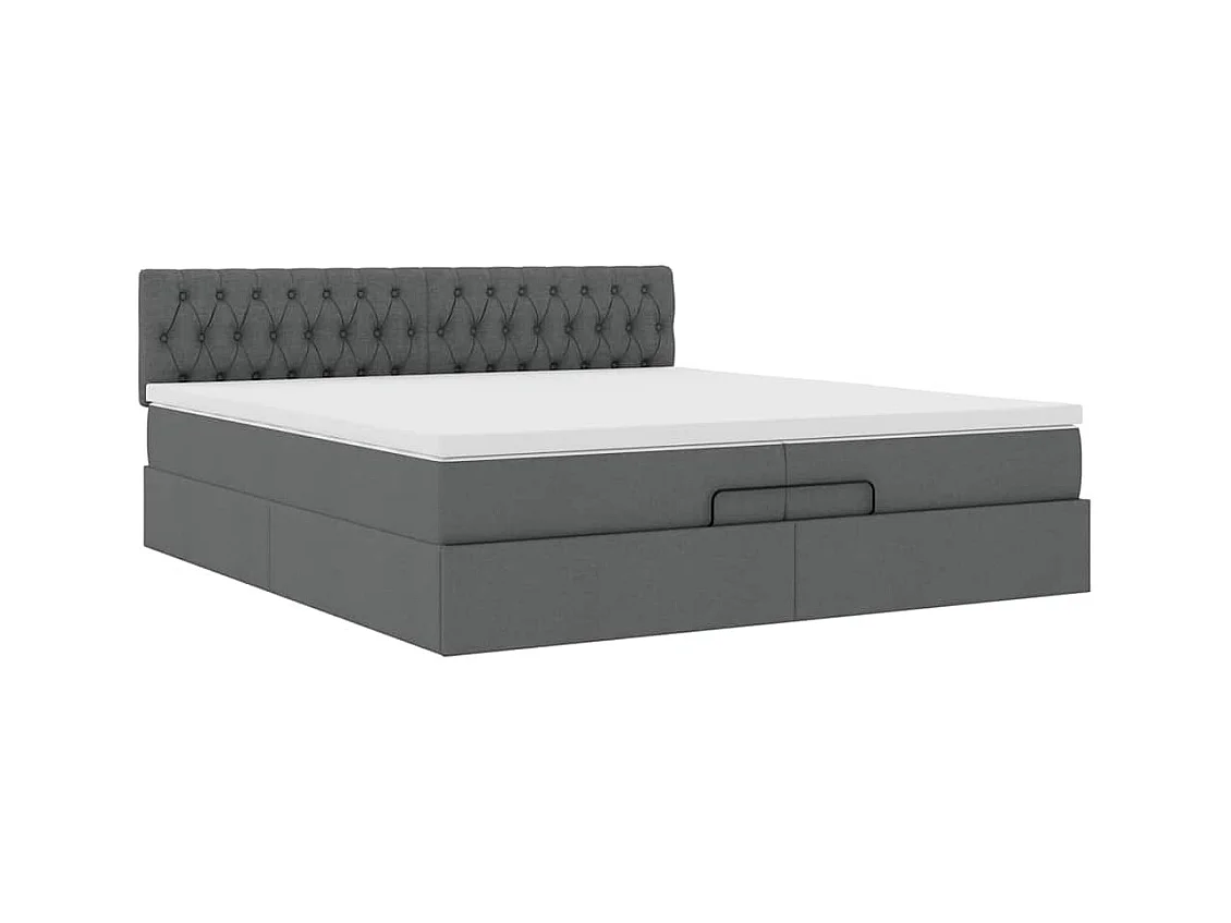Cadre de lit ottoman avec matelas gris foncé 200x200 cm tissu